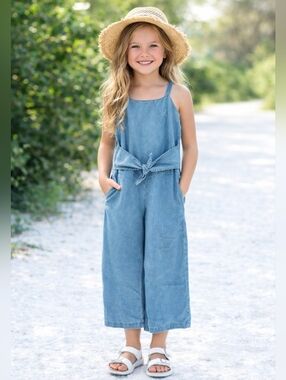 Nautica Lt Denium Chambray Jeans Tie-Front Sleeveless Pants Jumpsuit